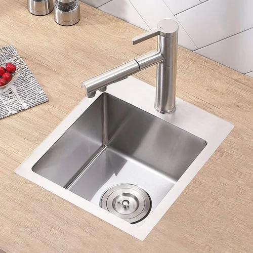 Miniatura 2 de Fregadero de barra de montaje superior, de 15x15 pulgadas, fregadero de cocina pequeño para RV, fregadero de barra húmeda de acero inoxidable hecho