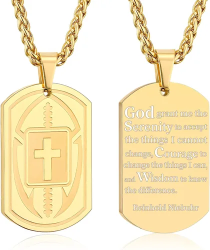 Miniatura 22 de Collar de cruz de versículo bíblico de fútbol para hombres, regalo religioso de acero inoxidable, joyería deportiva de fútbol, regalos de Pascua