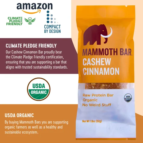 Miniatura 6 de Barra de anacardo y canela, orgánica, paleo, sin gluten y cruda por Mammoth Bar, 0.35-0.47 onzas de proteína, 1.8 onzas (10 barras)