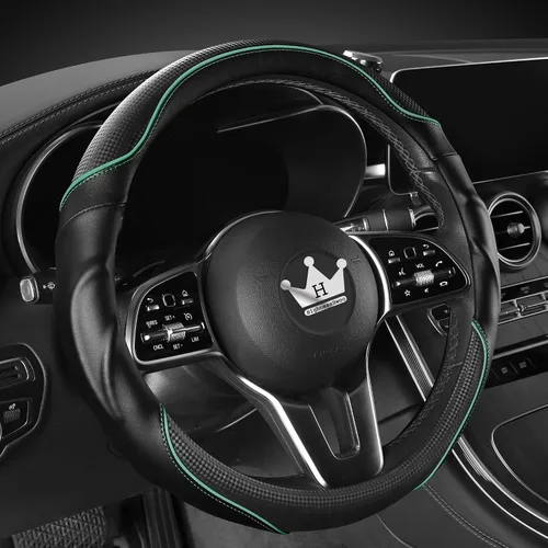 Miniatura 17 de HighnessHwoo Funda 3D para volante de automóvil, agarre cómodo, masaje deportivo, antideslizante, de fibra de carbono, piel sintética para sedán