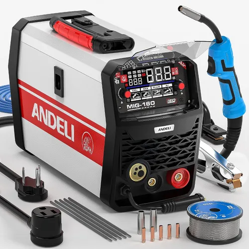 Miniatura 10 de ANDELI Soldador MIG 135A 110V/220V, PULSE Flux Core MIG/Lift Tig/Stick Máquina de soldadura MIG sin gas 3 en 1 con sinergia, pantalla LED grande