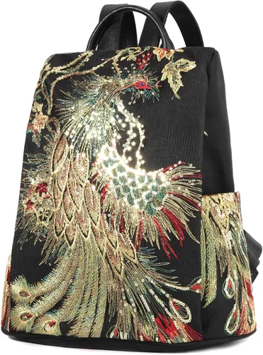 Miniatura 2 de Bolso bordado de la mochila de las mujeres, bolso antirrobo de la mochila del viaje de la lona de la moda, Bordado con purpurina, Mochilas de mochila
