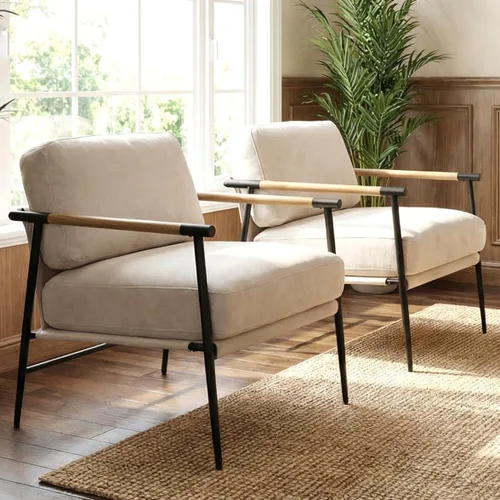 Miniatura 18 de DUOMAY Silla moderna de mediados de siglo, sillón de piel sintética marrón, silla de dormitorio con patas de metal para sala de estar, lectura
