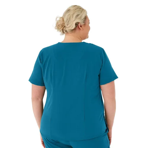 Miniatura 3 de ave. Camiseta médica Lex con cuello en V y tres bolsillos para mujer, color azul caribeño, talla XL