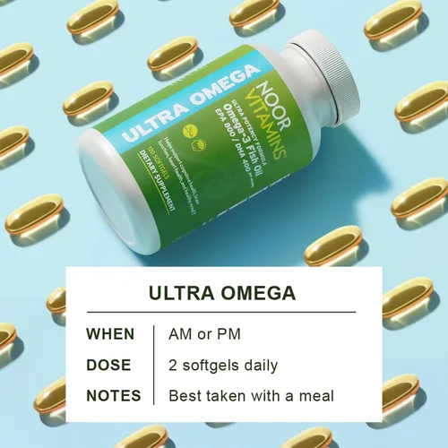 Miniatura 8 de Noor Vitamins Aceite de pescado Halal Peruano Silvestre Ultra Omega 3 (2000 mg/porción) con 800 mg EPA y 400 mg DHA Soporte para el corazón