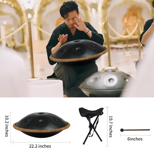 Miniatura 5 de Handpan - Instrumento de tambor Kurd de 22 pulgadas en D menor, 10 notas, para rendimiento profesional, tambores de sonido de 440 Hz para adultos