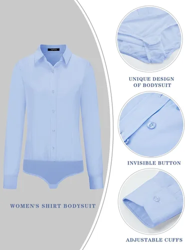 Miniatura 3 de Tapata Blusa de manga larga para mujer, con botones, de manga larga, color liso, para oficina, trabajo, tops casuales
