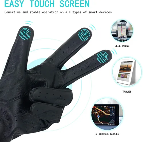 Miniatura 3 de ZLUXURQ Guantes de conducción profesionales de cuero con pantalla táctil para hombre, sin forro - Suaves y delgados de piel de cordero italiano