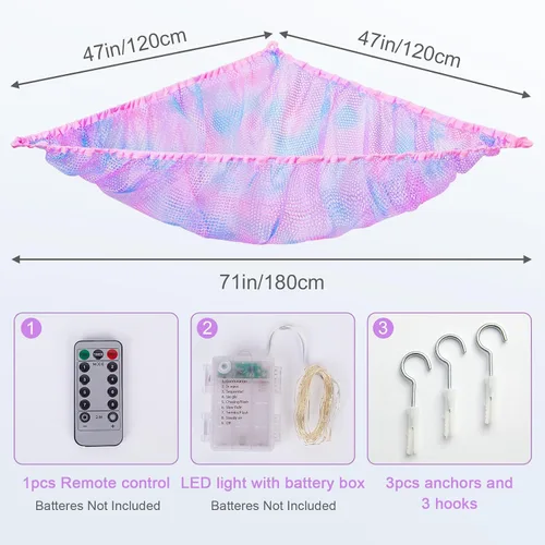 Miniatura 2 de Unicorn Castle Hamaca de red para animales de peluche, almacenamiento de juguetes con luz LED, organizador de juguetes de felpa para colgar