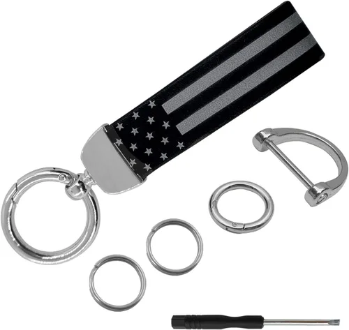 Miniatura 8 de Llavero de coche con bandera americana, accesorios con traje de aleación de zinc, llavero universal de cuero para hombre y mujer (dorado)