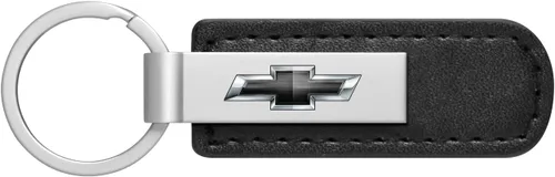 iPick Image Correa de cuero negro de la PU de Chevrolet Llavero de barra de metal plateado