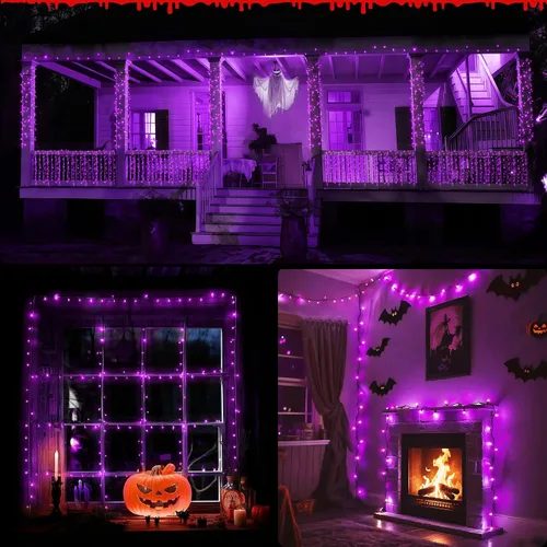 Miniatura 6 de WBao - Cadena de luces LED para Halloween de 300 luces, 108 pies, luces LED súper brillantes con certificación UL, 8 modos de iluminación