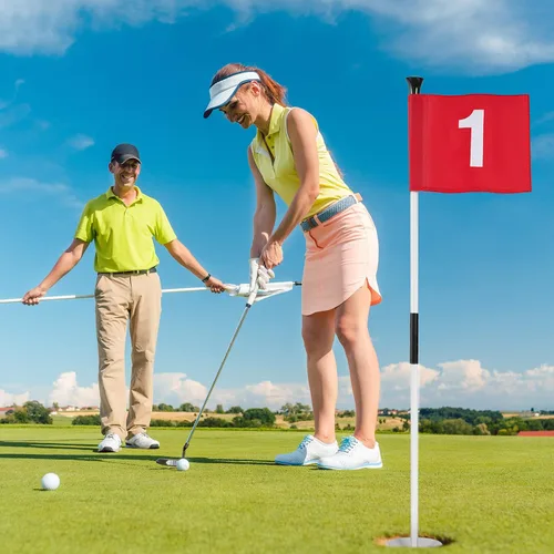Miniatura 5 de Lewtemi 3 piezas de palo de bandera de golf, bandera verde para patio, todos los 3 pies, taza de agujero de golf desmontable, palos portátiles