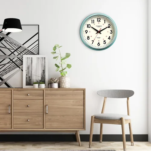 Miniatura 5 de Reloj de pared de metal de 12.4 pulgadas, relojes de pared vintage retro, estilo campestre, silencioso, sin tictac, fácil de leer para sala de Verde
