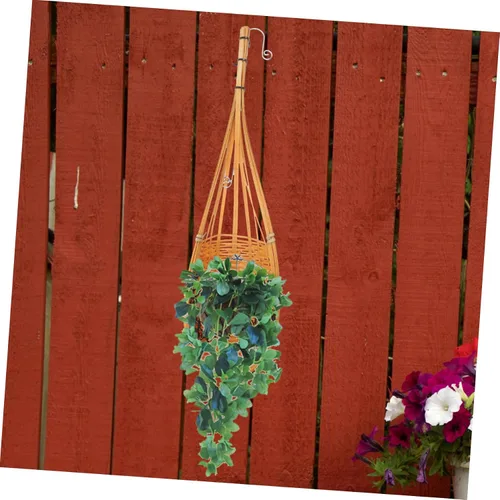 Miniatura 4 de Juego de 3 cestas tejidas colgantes con forma de cono de bambú para almacenamiento de plantas, decoración de jardín
