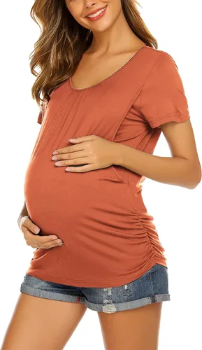 Miniatura 25 de Ekouaer Camisetas de lactancia para mujer, paquete de 3 camisetas de maternidad de doble capa, ropa de embarazo, camiseta posparto