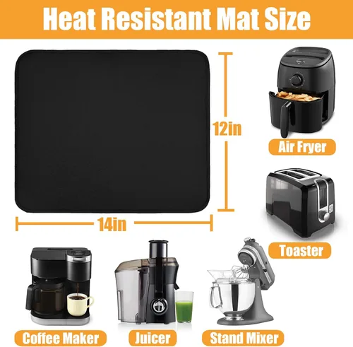 Miniatura 2 de Alfombrilla resistente al calor para freidora de aire, freidora profunda, horno, almohadillas calientes negras de 12 x 14 pulgadas para protector