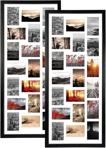Miniatura 8 de QUTREY Juego de 2 marcos de fotos de collage negro de 4 x 6, 8 aberturas enmarañadas para fotos de 4 x 6 para mostrar 16 fotos múltiples para pared