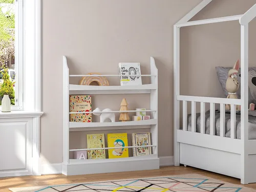 Miniatura 3 de UTEX Estantería para niños, estante de 3 niveles para libros y almacenamiento para habitaciones de niños, estante de pared para dormitorio, sala