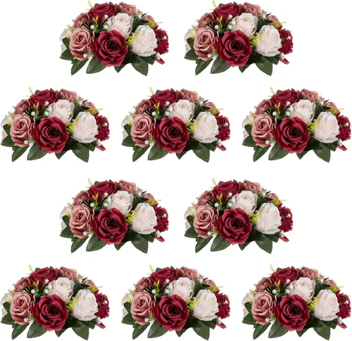 Miniatura 38 de NUPTIO Centros de mesa de flores blancas para mesas: 6 piezas de arreglo de bolas de flores artificiales para fiesta de boda, rosa floral falsa