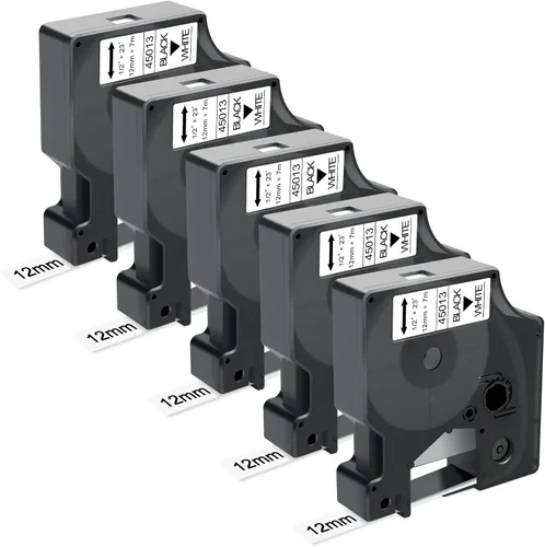 Compatible con cinta de etiquetas Dymo D1 45013, negro sobre blanco, 1/2 pulgada x 23 pies, repuesto para repuestos DYMO etiquetadora A45013, para