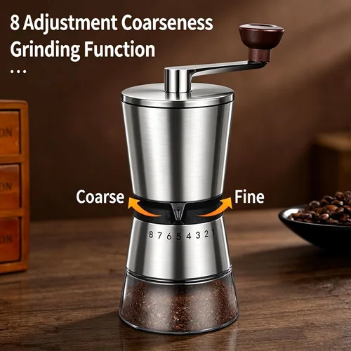 Miniatura 3 de Molinillo de café manual – 8 ajustes de grosor ajustables, molinillo de café de manivela, gran capacidad, molinillo de café de mano portátil