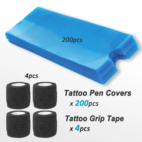 Miniatura 2 de Yugui Combo de fundas para bolígrafos y cinta de agarre: 200 fundas desechables impermeables + 4 rollos de vendajes adhesivos antideslizantes