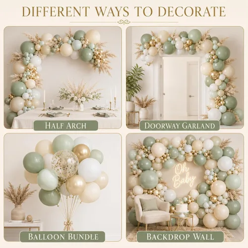 Miniatura 6 de Kit de guirnalda de globos verde salvia, kit de arco de globos verde y blanco, globos de fiesta verde oliva, blanco, dorado, champán, globos