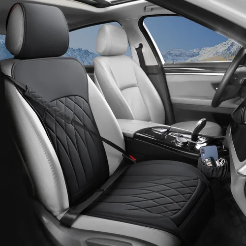 Miniatura 14 de BEITK Paquete de 2 fundas de cuero para asiento delantero de automóvil, protectores universales para asiento de automóvil sin laterales con bolsillo
