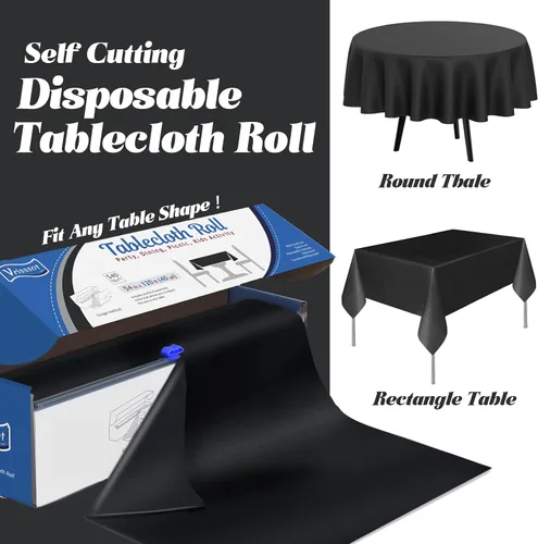 Miniatura 3 de Mantel desechable de plástico para mesas: 54 pulgadas x 120 pies, cubierta de mesa de plástico con cortador fácil de deslizar, manteles de plástico