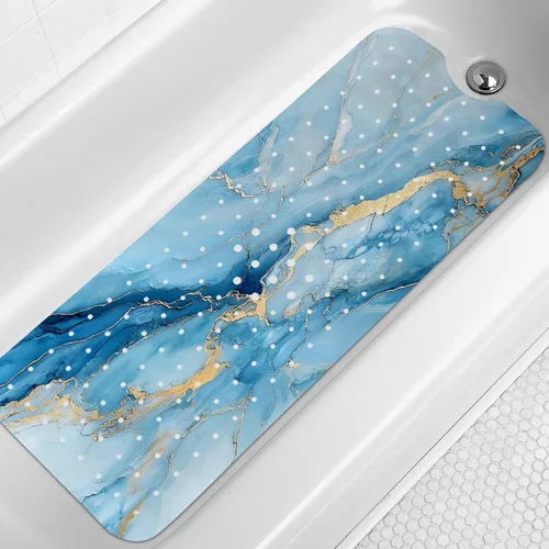Miniatura 10 de LNOND Tapete de baño de mármol antideslizante, extra largo de 40 x 16 pulgadas, tapete antideslizante para bañera, tapete de ducha de mármol negro