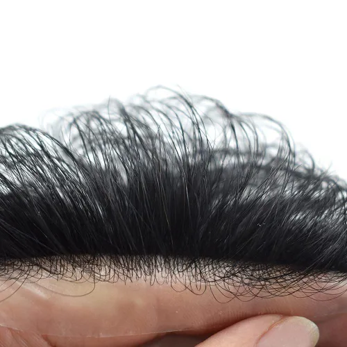 Miniatura 3 de 0.002 in ultra fina piel tupé Remy cabello humano piezas para hombres V-Looped sistema de pelo para hombre tupé pelo tupé para hombres protesis