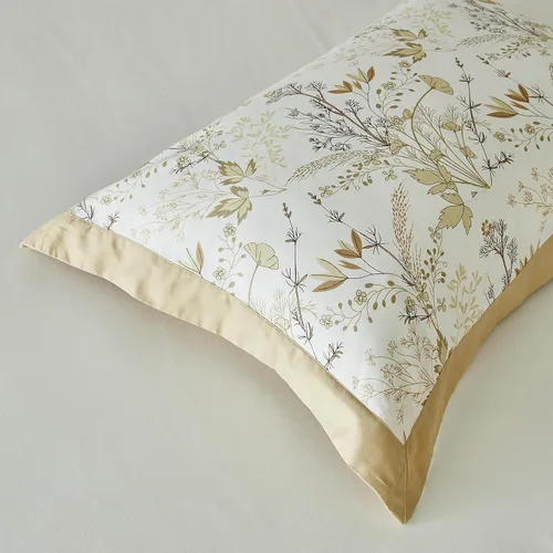 Miniatura 6 de YuHeGuoJi Juego de funda de edredón botánica beige, tamaño Queen, 100% algodón, 3 piezas, 1 funda de edredón con volantes dorados y amarillos