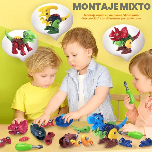 Miniatura 5 de Juguetes de dinosaurio para niños de 3, 4, 5, 6, 7 años, juguetes desmontables con taladro eléctrico para niños, juguete educativo de construcción