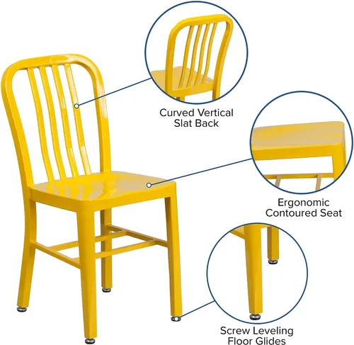 Miniatura 6 de Flash Furniture Gael - Juego de 2 sillas de metal amarillo para interiores y exteriores de grado comercial
