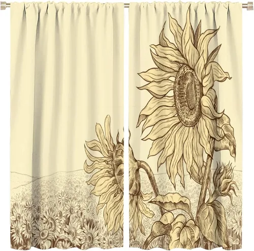 Miniatura 39 de Cortinas opacas con diseño de girasoles para ventana, puesta de sol sobre girasol, para dormitorio, sala de estar, cocina, decoración del hogar, 42
