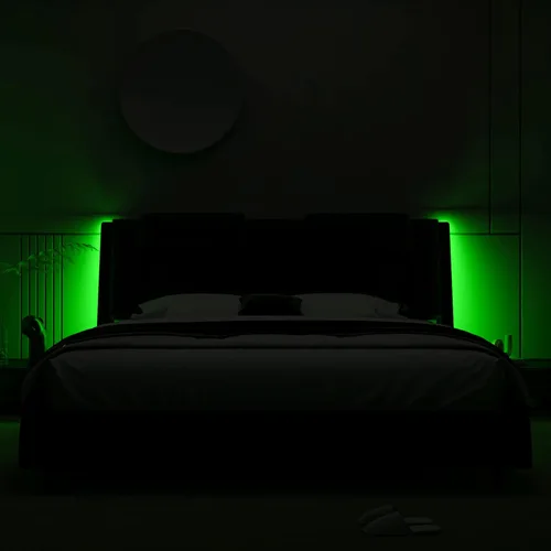Miniatura 9 de Keyluv Armazón de cama moderno tapizado con plataforma con cabecera LED ajustable y diseño de curva ondulada y soporte de listones de madera sólida
