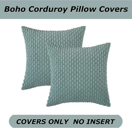 Miniatura 431 de K Kevin Textile - Juego de 2 fundas de almohada decorativas de corduroy suave azul con rayas estilo bohemio, fundas de almohada para sofá, cama