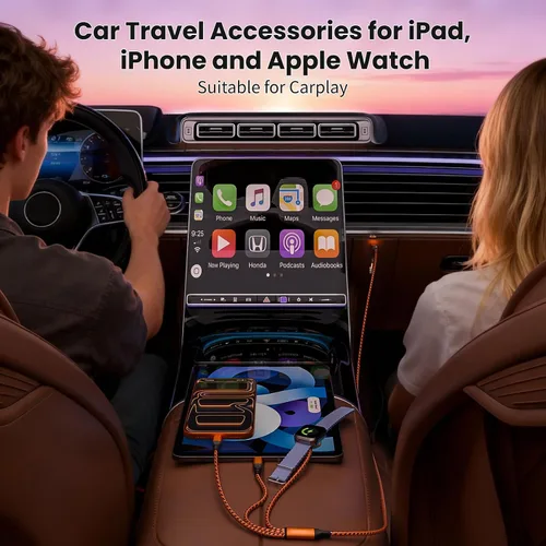 Miniatura 4 de Cargador de viaje para iWatch, cable de carga múltiple 3 en 2 con cargador IP/USB C/iWatch, cargadores de viaje para múltiples dispositivos, Naranja