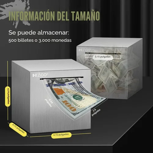 Miniatura 2 de hizgo Alcancía para adultos, caja de ahorros de acero inoxidable para ayudar al presupuesto y ahorrar debe romperse para acceder al dinero