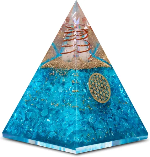 Pirámide de Orgonita Aguamarina – Cristal curativo hecho a mano para positividad, coraje, meditación, yoga, reiki y equilibrio de chakras Aguamarina