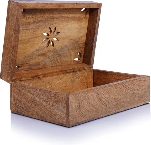 Mela Artisans Serena Caja de madera de mango – Caja de almacenamiento de madera hecha a mano para joyas, accesorios y decoración del hogar – Mango