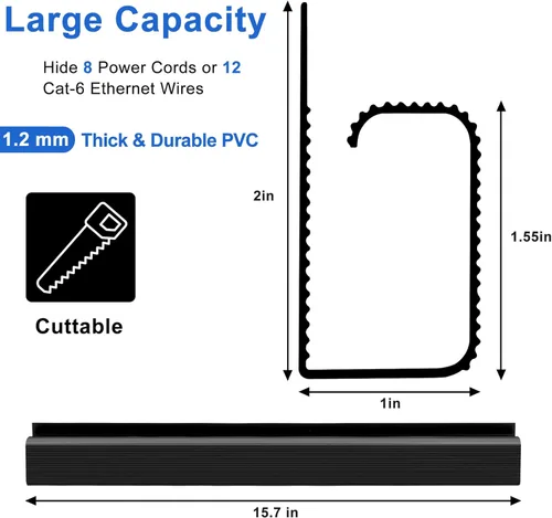 Miniatura 3 de ZhiYo Organizador de cables debajo del escritorio con canal J (4 x 15.7 pulgadas), canaleta de cables de 63 pulgadas, organizador de cables
