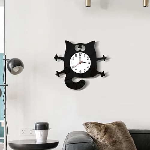 Miniatura 6 de Reloj de pared con forma de gato sin tictac, funciona con pilas, para decoración de dormitorio y cocina