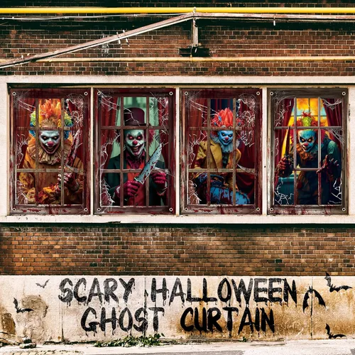 Miniatura 2 de Patelai 4 piezas de cortina de fantasmas espeluznantes de Halloween, decoración de silueta de ventana de Halloween, cubierta de puerta y ventana