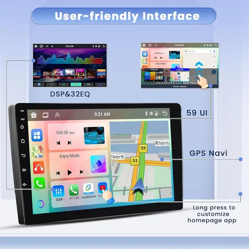 Miniatura 5 de 8 Core 4+64 GB 7 pulgadas Android 15 Doble DIN coche estéreo inalámbrico Carplay, pantalla táctil Android Auto receptor de radio de coche con 59UI