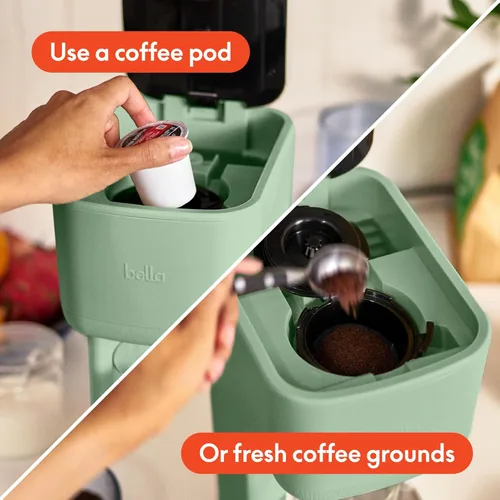 Miniatura 3 de BELLA Cafetera de una sola porción, compatible con cápsulas K y café molido, con bandeja de goteo extraíble y ajustable, apagado automático y Vidrio