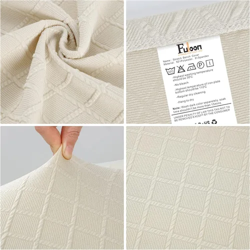Miniatura 6 de Fuloon - Funda elástica de jacquard para banco de comedor, antipolvo, desmontable, funda para banco lavable, protector de cojín de asiento para Beige