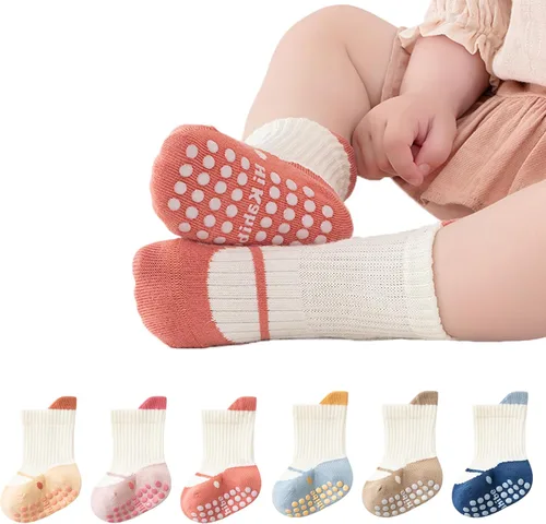 Calcetines antideslizantes para bebés y niños pequeños, calcetines antideslizantes para niñas y niños, recién nacidos, calcetines de piso, 6 pares