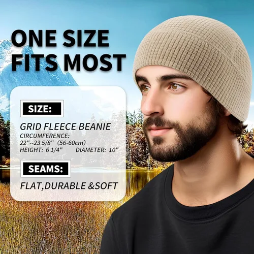Miniatura 4 de 2 Pack Grid Fleece Beanie Watch Cap Waffle Beanie Tactical Army Military Skull Cap, All Weather Beanie